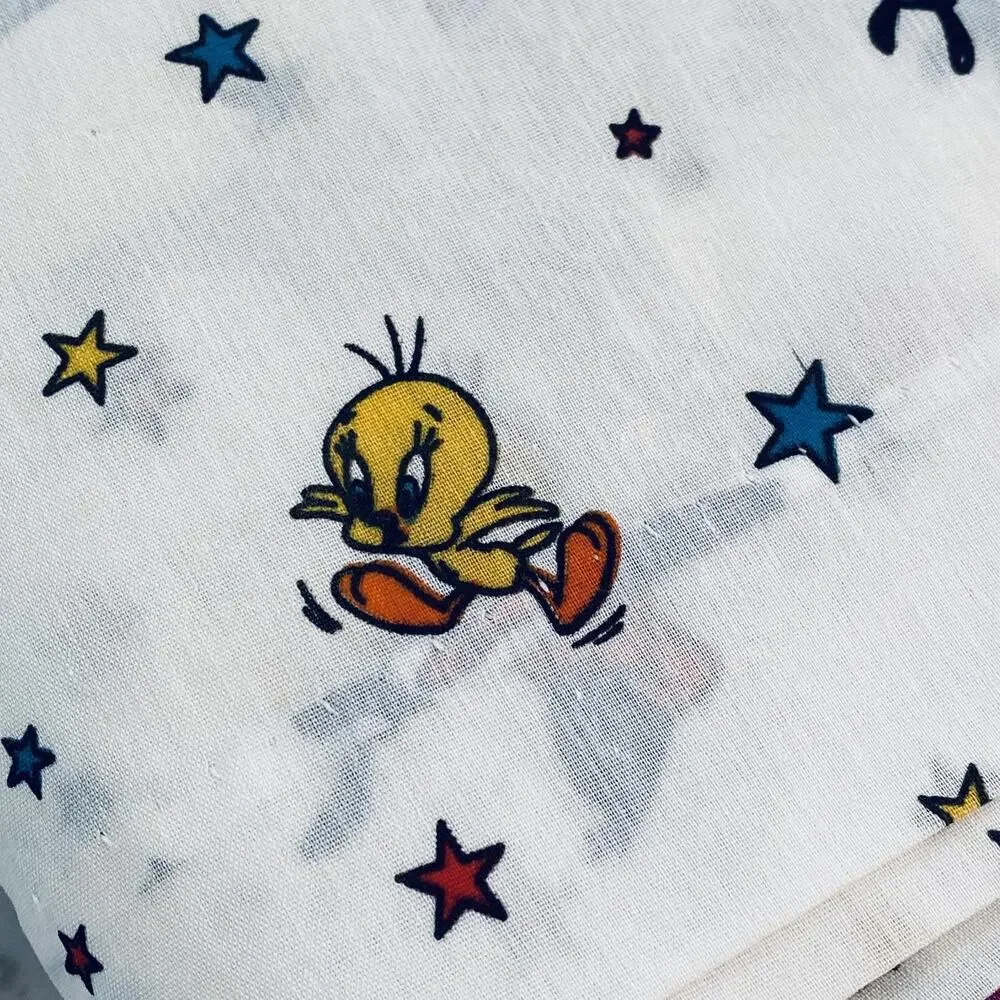 2 vtg 90s Space Jam Looney Tunes Flat Sheet Bugs Bunny Daffy Lola Taz curtains
